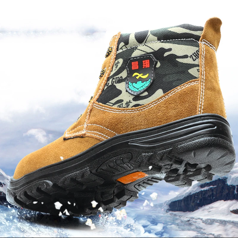 Зимние камуфляжные теплые мужские ботинки со стальным носком нескользящая