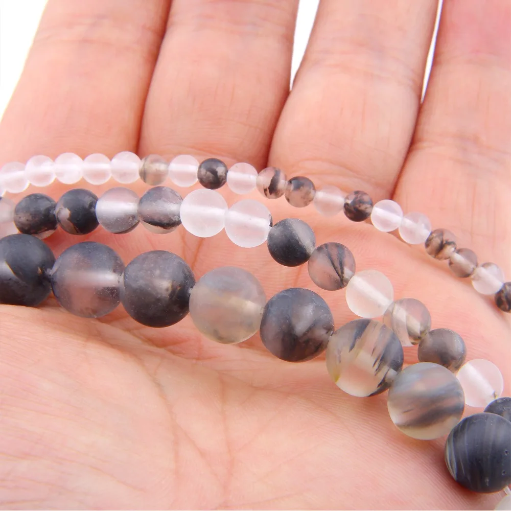 Natural Matte Black watermelon stone Beads Frosted loose round natural spacer beads 6-12MM Pick Size For Jewelry Making | Украшения и