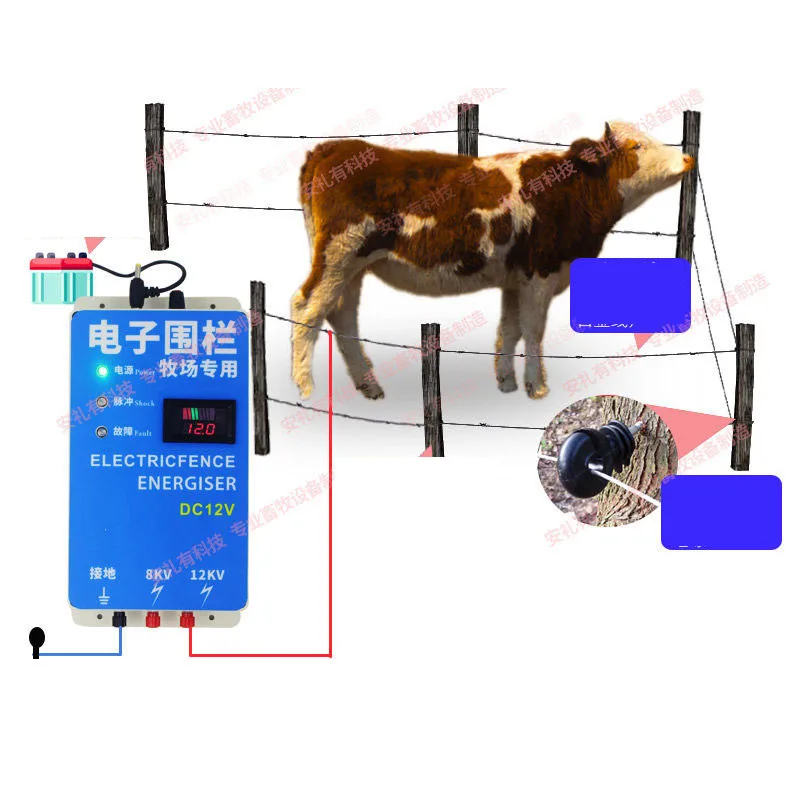 

10KM Solar Electric Fence Energizer Charger High Voltage Pulse Controller Animal Poultry Farm Electric Fencing Shepherd