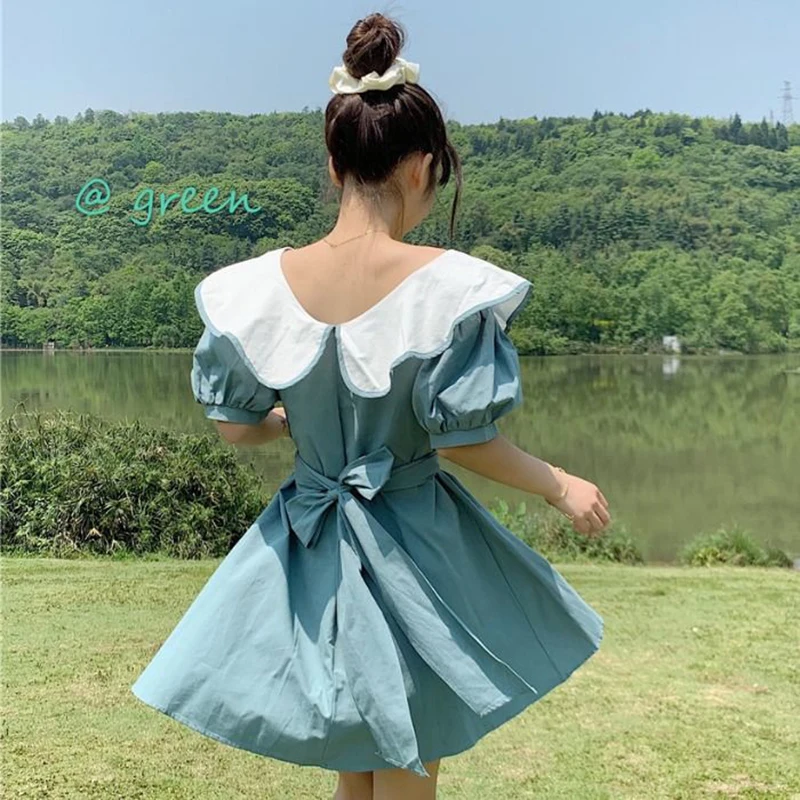 

Korean Style Chic Trendy Cute Popular Sweet Mini Dresses Women Peter Pan Collar Ulzzang College Students Vestido Feminino Summer