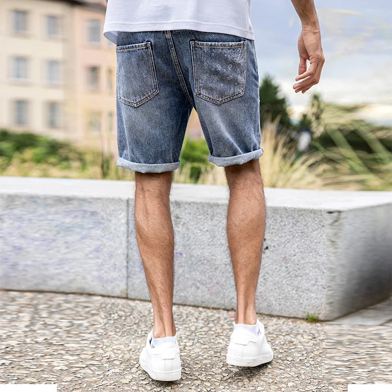 Мужские Изношенные джинсы KUEGOU черные джинсовые шорты с принтом пейсли и