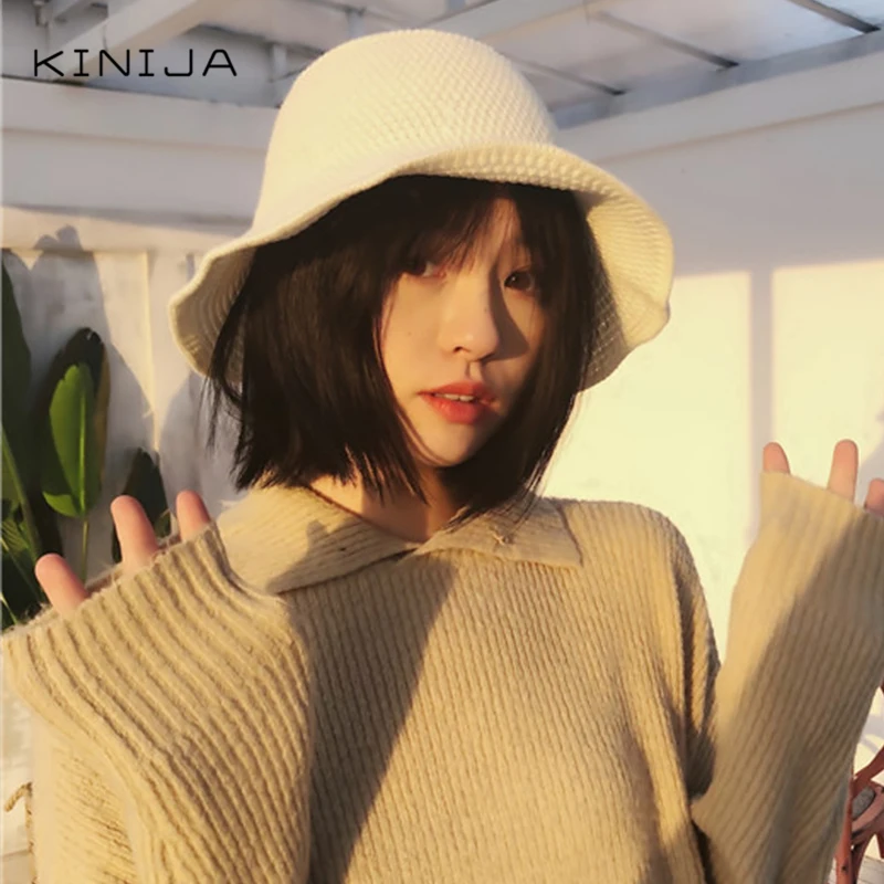 Летняя и осенняя Милая однотонная женская вязаная шляпа в стиле ретро рыбацком