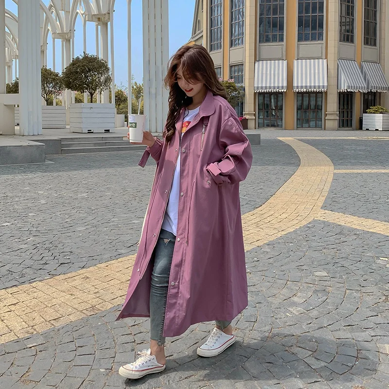 

2021 Spring Autumn Korean Style Loose Fashion Long Female Trench Windbreaker Coat for Women 085