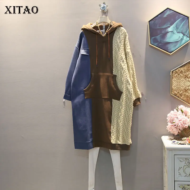 XITAO хит цветное вязаное платье модное новое женское с капюшоном воротником