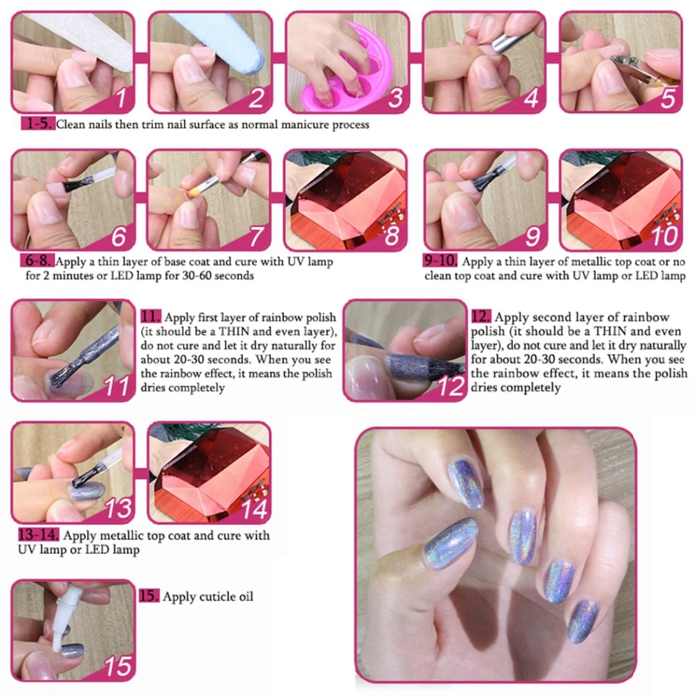 Радужный лак для ногтей Elite99 сушит на воздухе без протирания верхнее покрытие