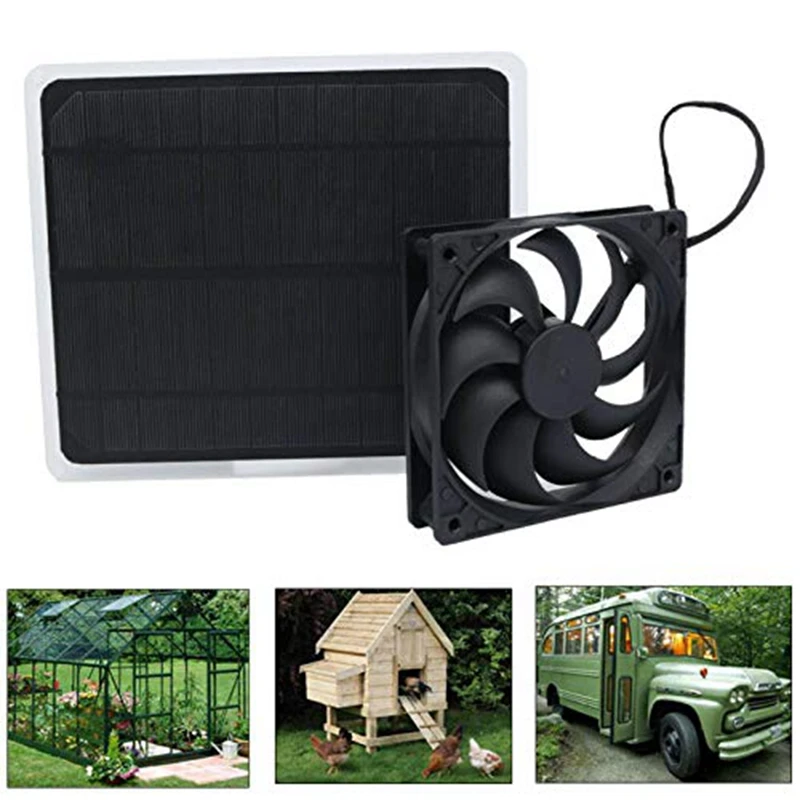 

10W Solar Panel Powered Fan Mini Ventilator for Dog Chicken House Greenhouse RV Roof