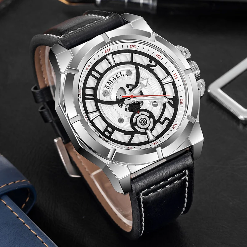 

SMAEL Men Watch Leather Strap Waterproof Men's Quartz Watches Top Luxury Brand Sport Clock Fashion Analog Calendar Wristwatches