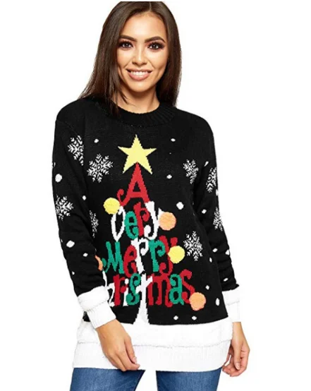 Christmas Sweater Women Fashion Letter Jacquard Loose Large Size Knit Set Head Pullover Santa snowflake Womens Sweaters | Женская одежда