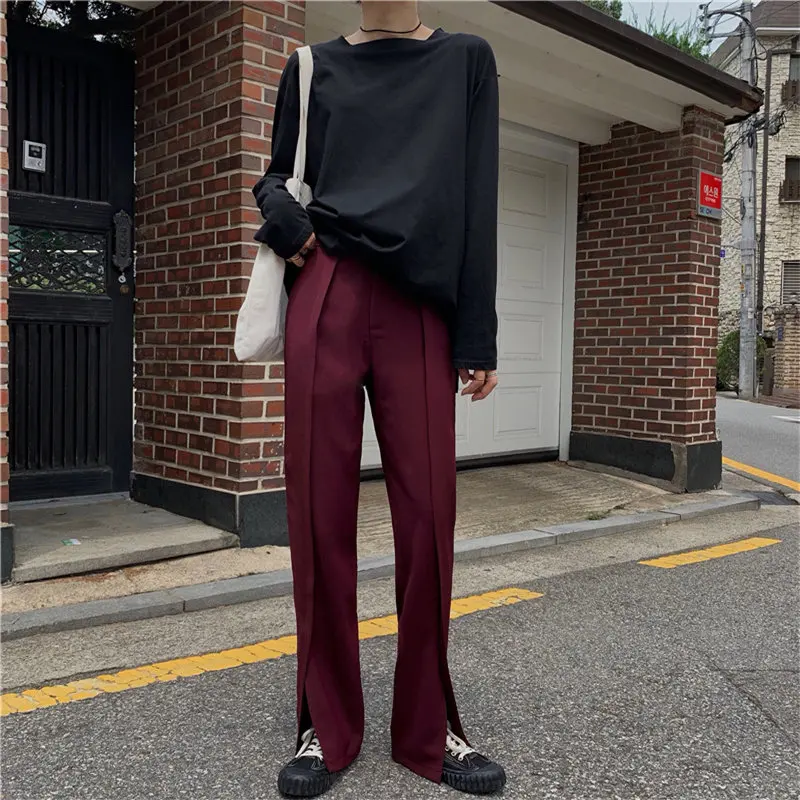 Однотонные уличные прямые повседневные брюки HziriP большого размера с широкими