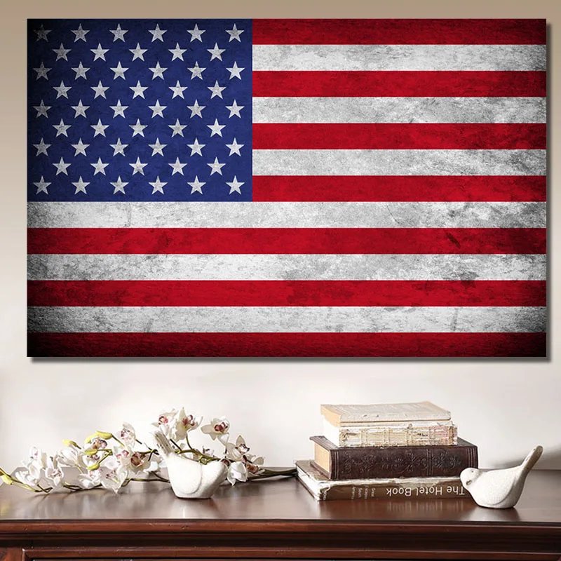 Винтажная Печать на холсте с американским флагом подлинное искусство стену 13