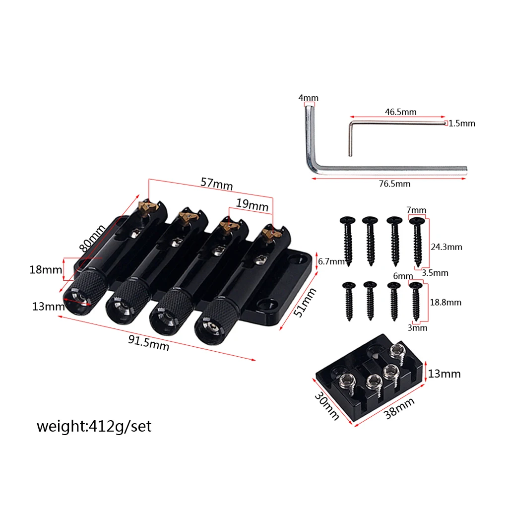 

Headless Bass 4 String Tailpiece Bridge w/ String Lock for Bass Guitar