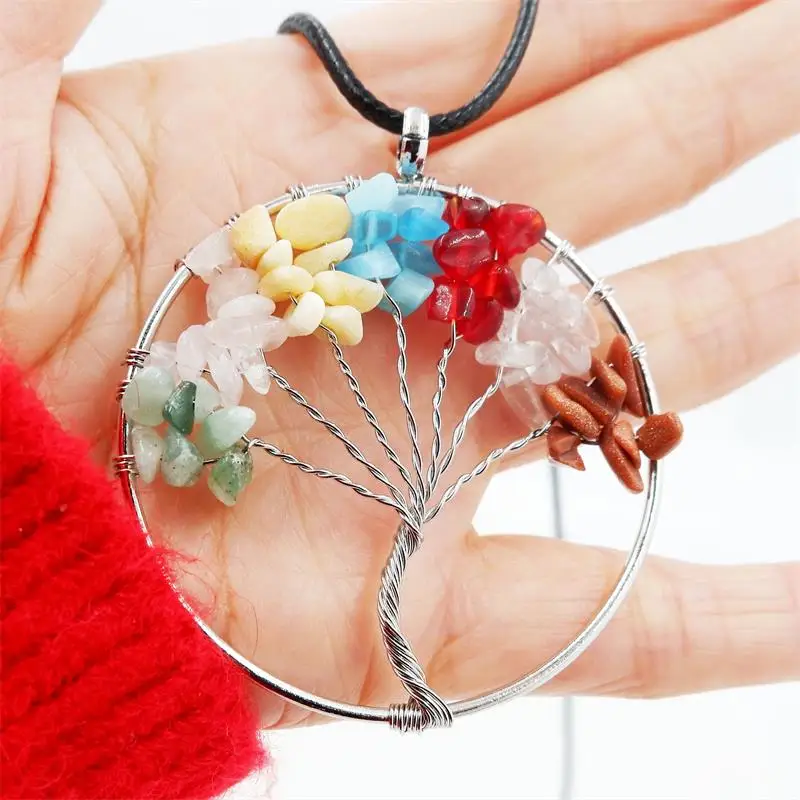 Ожерелье ручной работы из натурального красочного камня Древо жизни|Ожерелья с