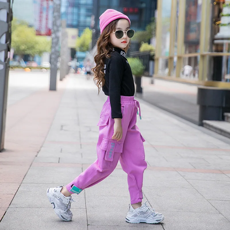 

Kids Girls Cargo Pants 8 10 12 years Rose Red Loose Trousers
