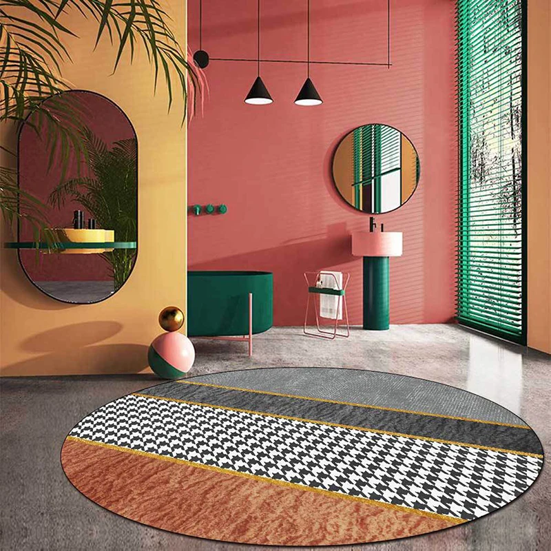 Rug Nordic 3D Mable Abstract Round Carpet Gold Retro washbale rug small rugs and carpets for home living room | Дом и сад