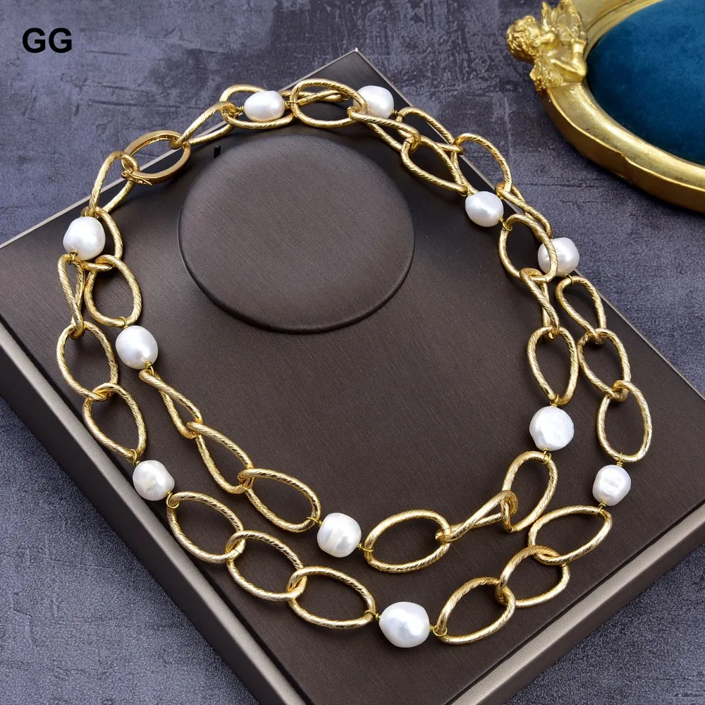 GG Jewelry 39 &quot15 мм натуральный жемчуг барокко позолоченная цепочка Ожерелье |
