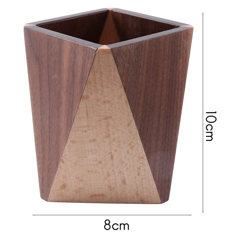 

Bamboo Wood Desktop Pen Holder Geometric Multifunctional Pencil Cup Desktop Storage Rack