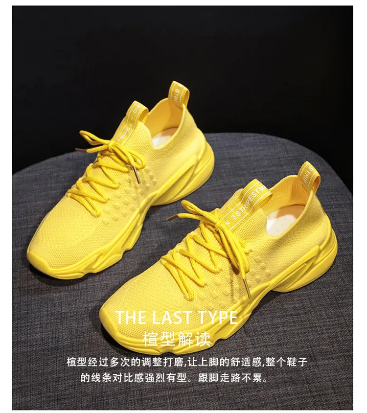 

Women Sneakers Mango Yellow Casual Sport Shoes Solid Color Breathable Mesh Cloth Lace Up 35-40 Walking Shoes Soft Sole Trainers