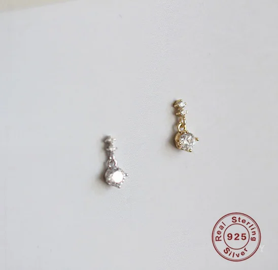 

100% 925 Sterling Silver Earrings Jewelry 14K Gold Inlaid Zircon Earrings Korean Crystal Mini Diamond Earrings Accessories