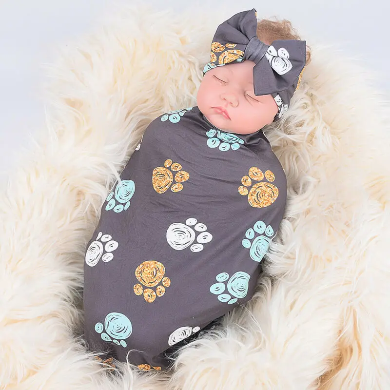 

AU младенческое Одеяло пеленка новорожденный муслин обертывание Пеленание спальный мешок + повязка на голову