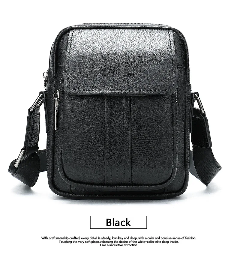 Мужская сумка через плечо кожаная однотонная водонепроницаемая