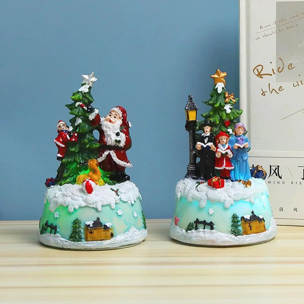 

Christmas Glow Music Resin Ornament Praying Family Santa Claus Shape Decoration Festival Party Decor Pendant Gift Xmas Crafts