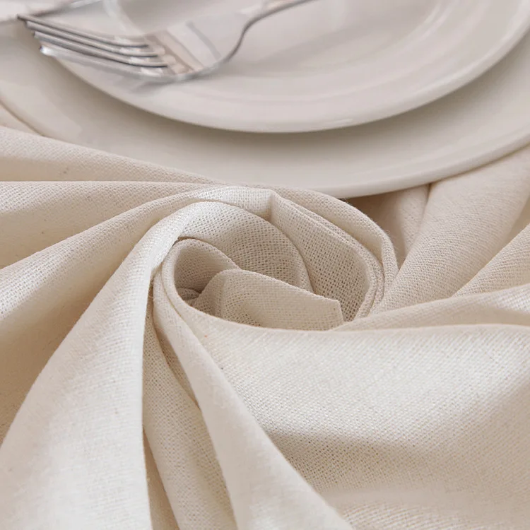 

Solid White Color Decorative Polyester Linen Tablecloth With Lace Thick Rectangular Wedding Dining Banquet Tea Table Cloth