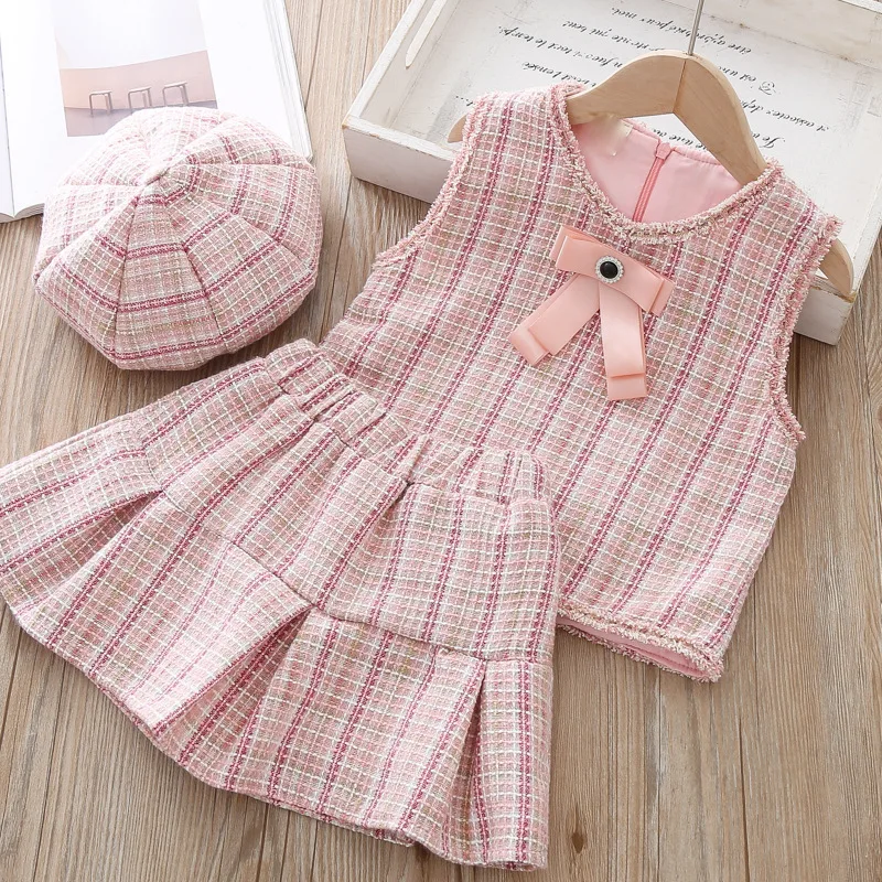 2019 новый топ для маленьких девочек Модный комплект одежды клетчатый жилет куртка