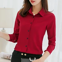 brand fall elegant slim long sleeve shirt ladies tops lapel white blouse office solid work blouses button up shirt womens shirts