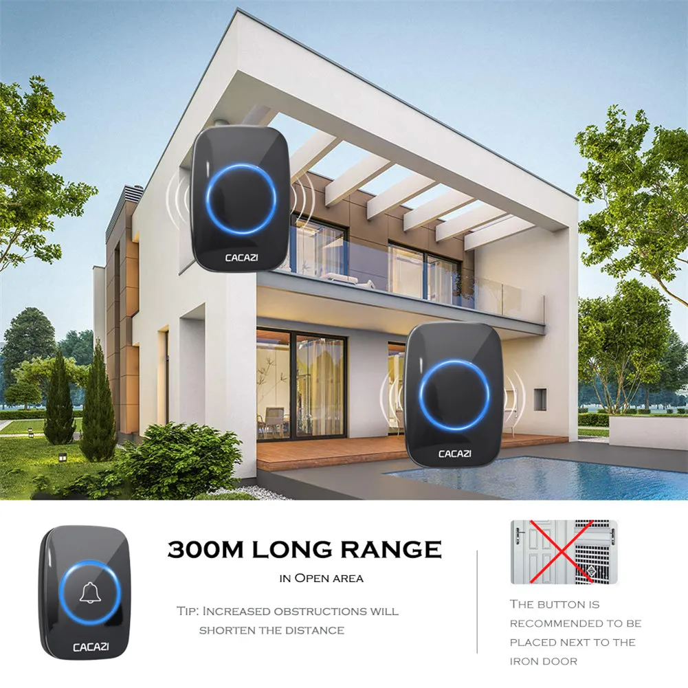 CACAZI 60 Chime 110DB беспроводной дверной звонок Водонепроницаемый 300 м Пульт дистанционного управления ЕС вилка умный дверной звонок батарея 1 2 3 Кнопка 1 2 3 4 Приемник