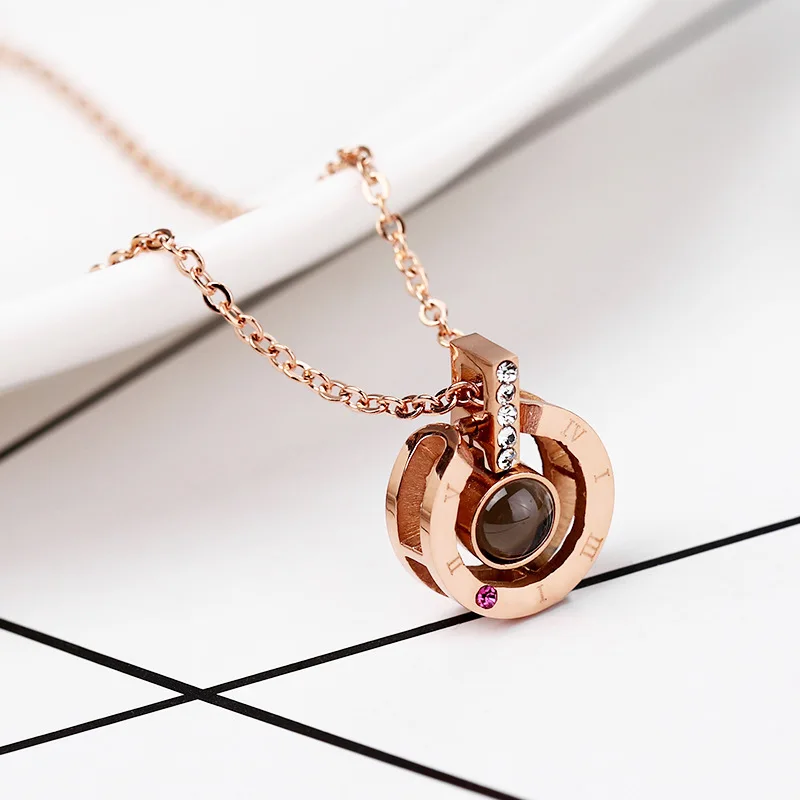 

100Languages rose gold I love you projection pendant necklace female jewelry love memory wedding necklace Valentine's Day
