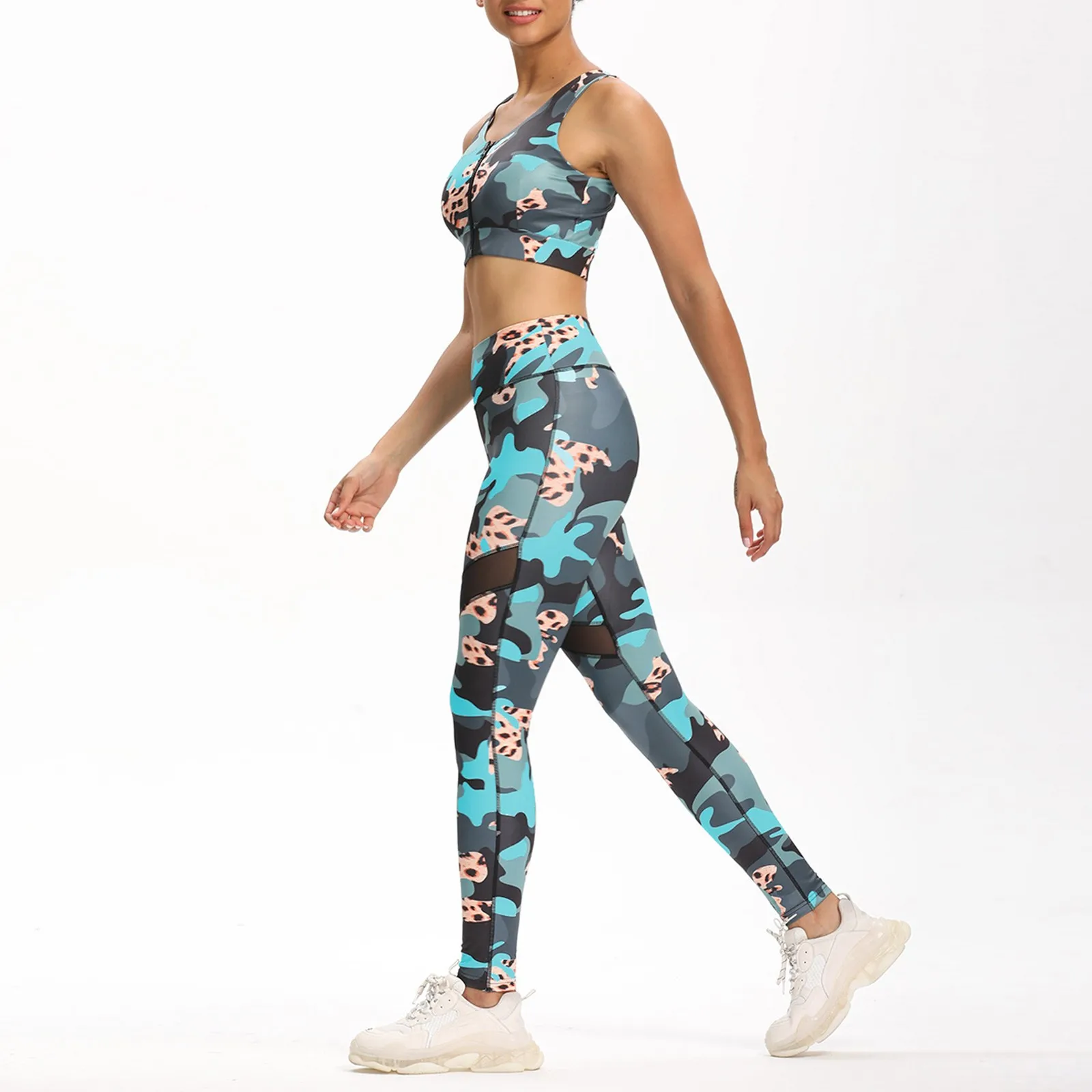 С леопардовым принтом камуфляж тренажерный зал завышенной талией и лифом с