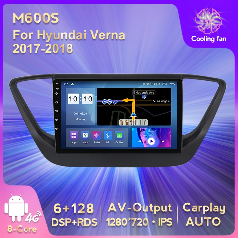 

Автомобильный мультимедийный проигрыватель, Android 11, 6 ГБ + 128 Гб, RDS, DSP, IPS, автомобильный медиаплеер, Автомагнитола для Hyundai Verna 2017-2018