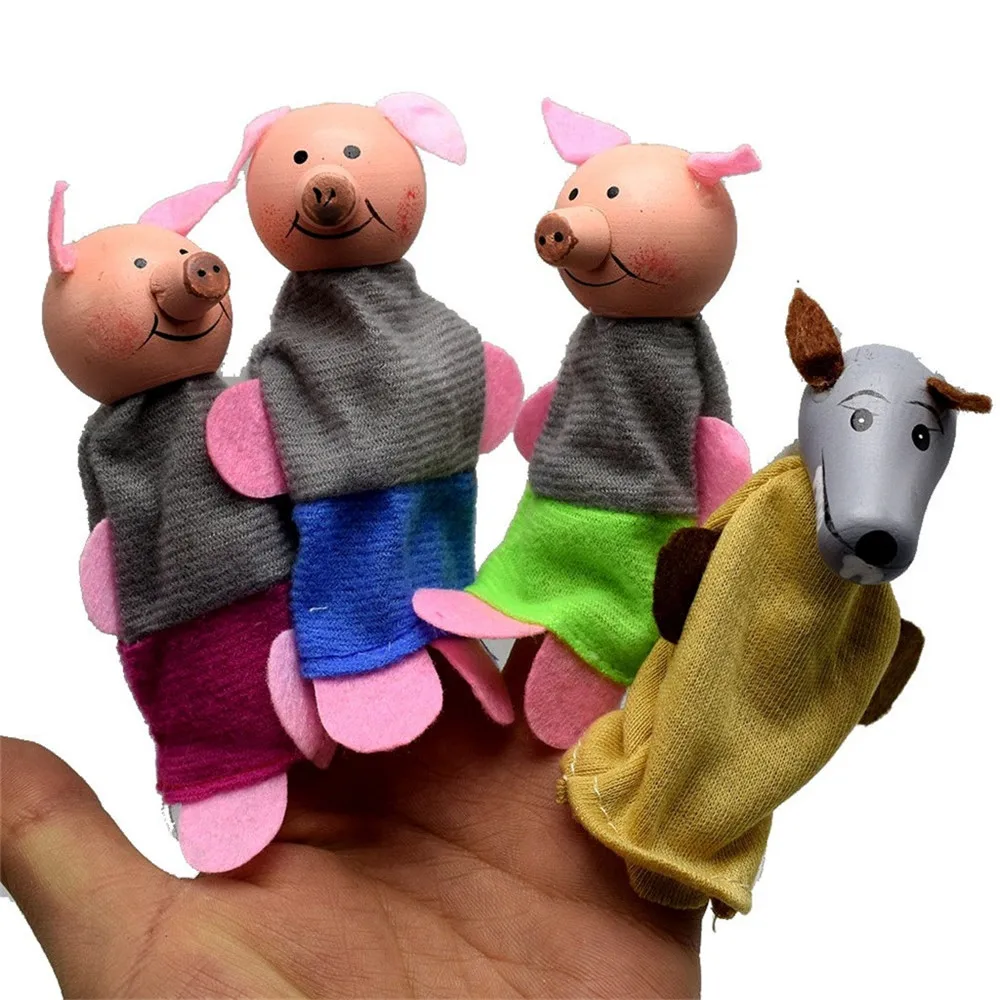 Милый игрушечный набор из трех маленьких поросят и волка пальчиковые куклы