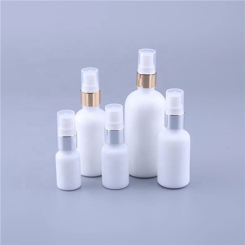 

New Cosmetics White Color Glass Spray Bottle 10ml 20ml 30ml 50ml 100ml Perfume Packing Bottle with Silver Gold Sprayer