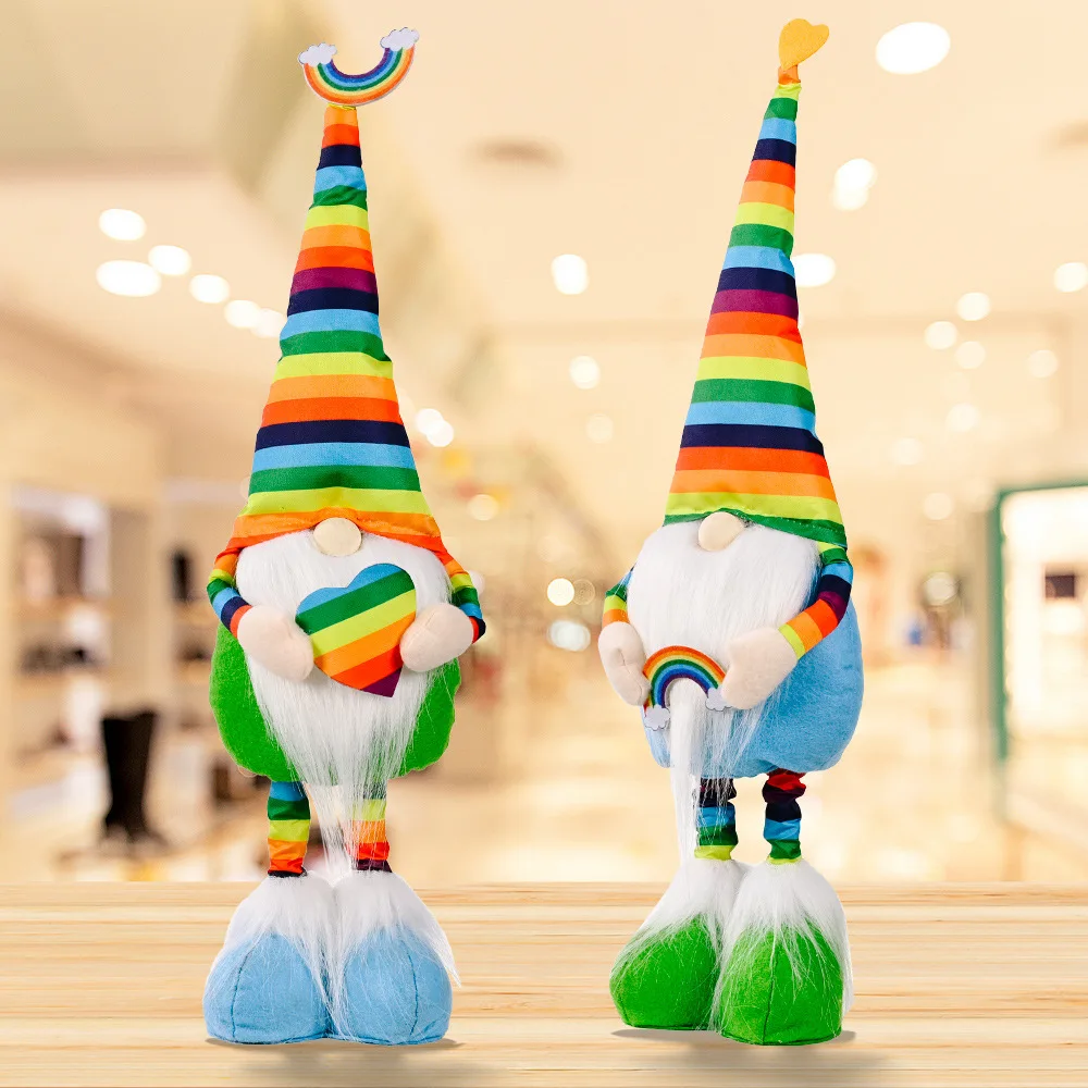 

New Rainbow Telescopic Doll Standing Elf Pointed Hat Faceless Doll Holding Heart Colorful Gnome Rudolph Ornaments.