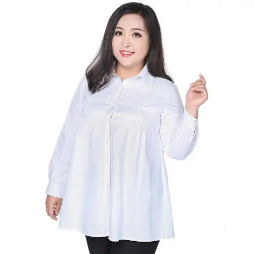 Женская Офисная туника однотонные хлопковые блузки Топы с отложным воротником