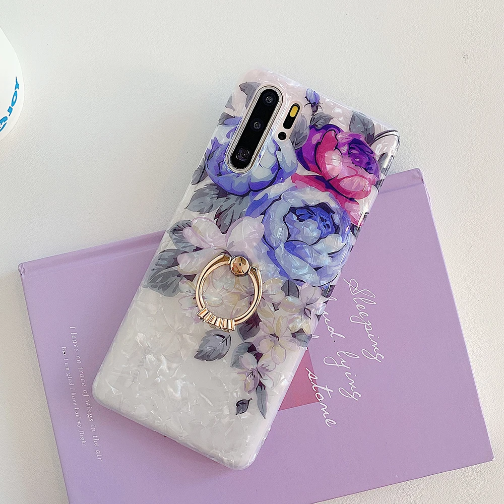 

Soft Vintage Flower Back Cover for Huawei P30 P20 Pro Lite Mate 20 Pro Nova 5 with Finger Ring Dream Shell Phone Case