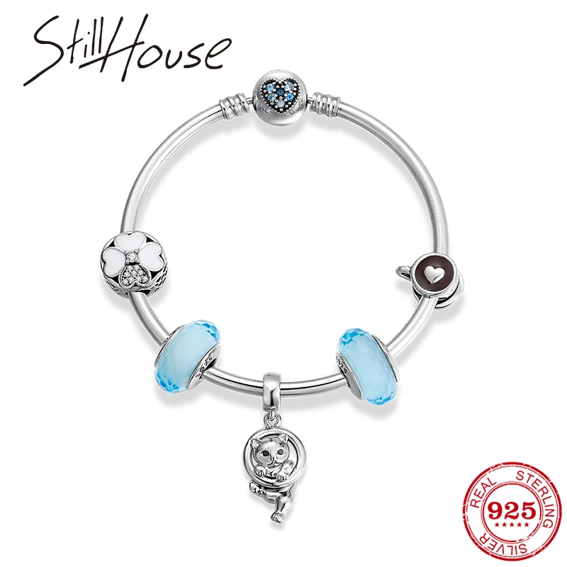 Высокое качество 925 стерлингового серебра озорной котенок кулон браслеты для