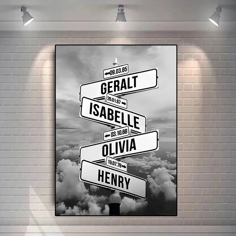 

Personalized Intersection Street Sign with 1-5 Names/Dates Canvas Painting Wall Art Custom Father's Day Gift Family Street Sign
