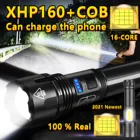 Фонарь XHP160, 16 ядер, мощный светодиодный фонарик COB, перезаряжаемый через USB, тактический светильник онарь 18650, 26650, Xhp70, фонарь с зумом