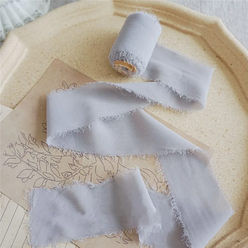 Шифоновая шелковая НЕОБРАБОТАННАЯ лента с краями и катушкой 1 5 ''x 6 ярдов