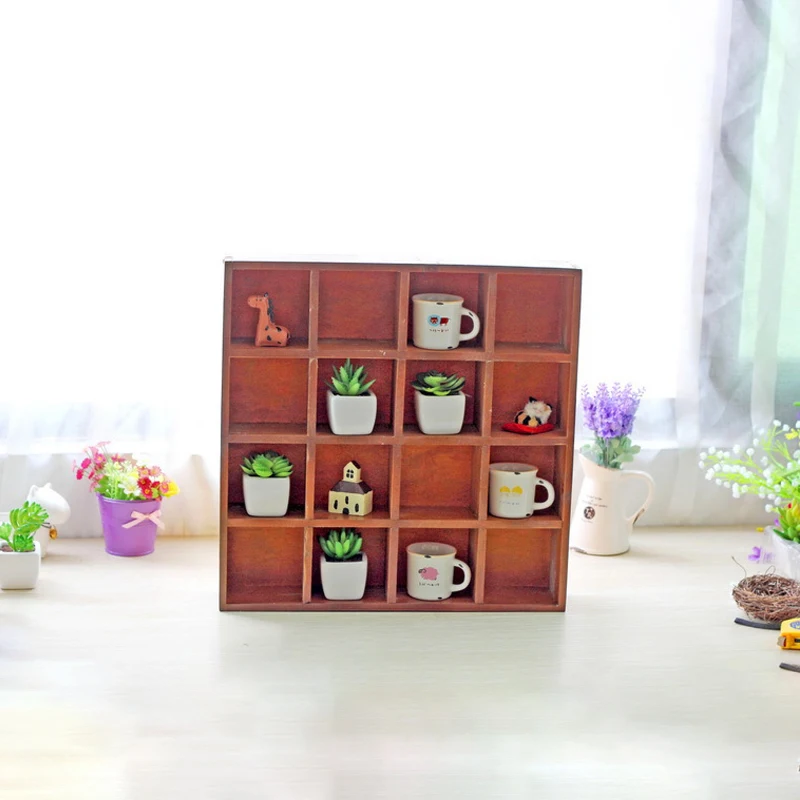 

ZAKKA Real Wooden Sundries Storage Cabinet Cartoon Display 16 Grid Storage Box Wall hang Display Cabinet