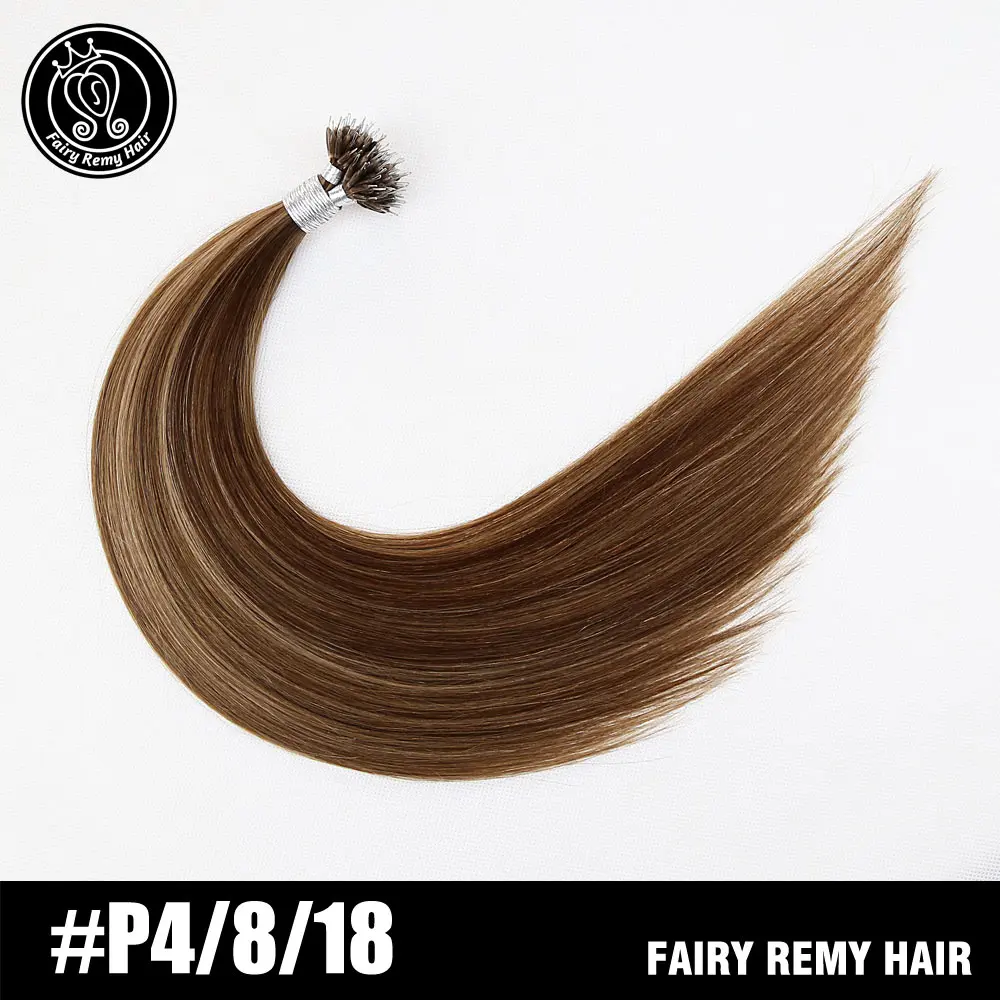 P4/8/18 Фея remy волосы 0,8 г/локон 18 дюймов Remy микро бусины человеческие волосы для наращивания Европейский темно-коричневый блонд пианино нано-Кольца для волос 50 шт - Цвет: P4/8/18