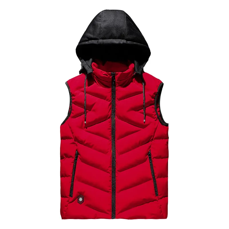Mens Winter Vests Plus Size 6-8XL Mens Down Vest Outwear Men Sleeveless Jackets Men Thicken Warm Hoodie Vest Jacket Coat - Цвет: Красный