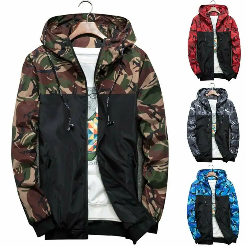 

Mens Casual Camo Windproof Hiking Zip Up Hooded Coat Jacket Outdoor Outwear Tops