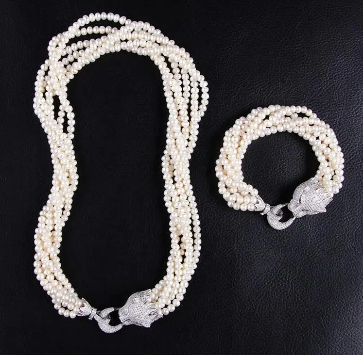 

New 6-7mm Genuine White South Sea Pearl Necklace 17" bracelet 8"AAA Crystal Clasp set