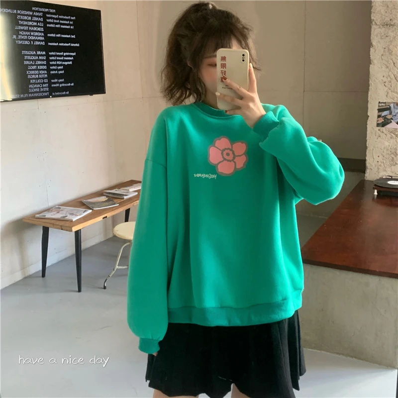 

Hoodies Women Floral Autumn Winter Pullovers Sweet Preppy Style O-neck Sweatshirts Ladies Tops Fashion Brand Ulzzang New