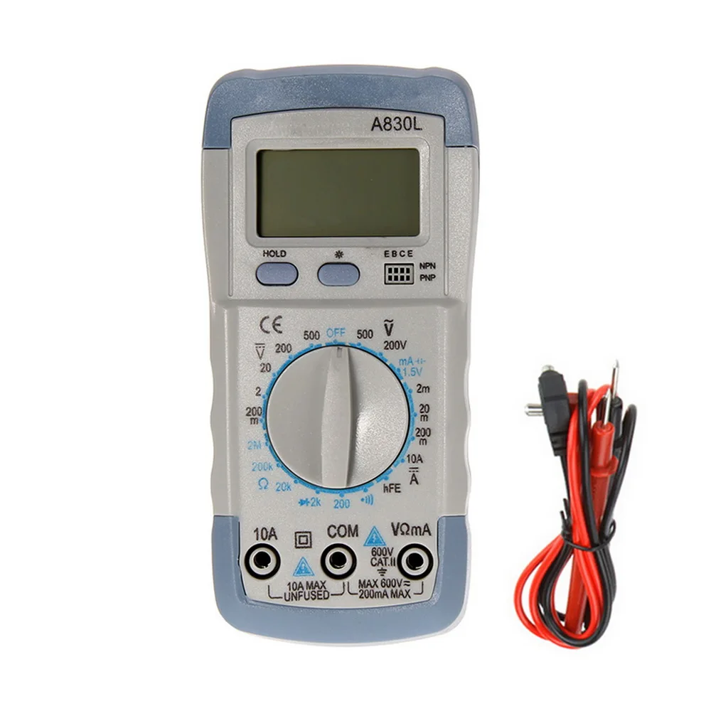 white grey DIDIHOU A830L цифровой мультиметр тест er ручной вольтметр измеряет напряжение тест er с зуммером и тестовым ручкой ЖК-дисплей с подсветкой - Цвет: white grey