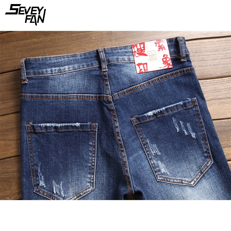 

2021 New Men's Blue Jeans Hip Hop Streetwear Harajuku Printed Slim Ripped Denim Pants Washes Scratches Casual Jean Trousers Male