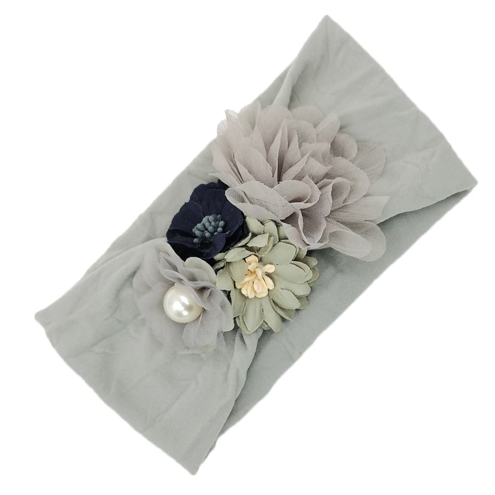 Перламутровый Тюрбан повязка на голову для маленьких девочек Цветочные головные